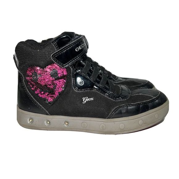 Geox JR Skylin Girl Sequin Happy Heart Sneakers Size 12 - Picture 2 of 7
